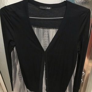 Lightweight cardigan, black front, sheer back. S